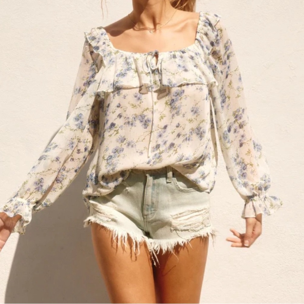 Dress Forum Meadow Ruffled Blouse in Blue Floral - Size S - Picture 8 of 8
